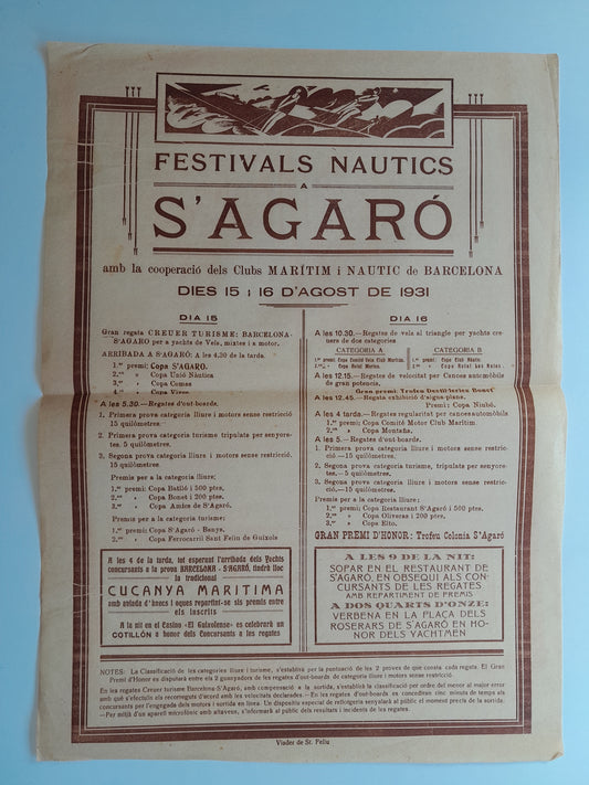 PROGRAMA FESTIVALS NÀUTICS DE S'AGARÓ (SANT FELIU DE GUÍXOLS, 1931)