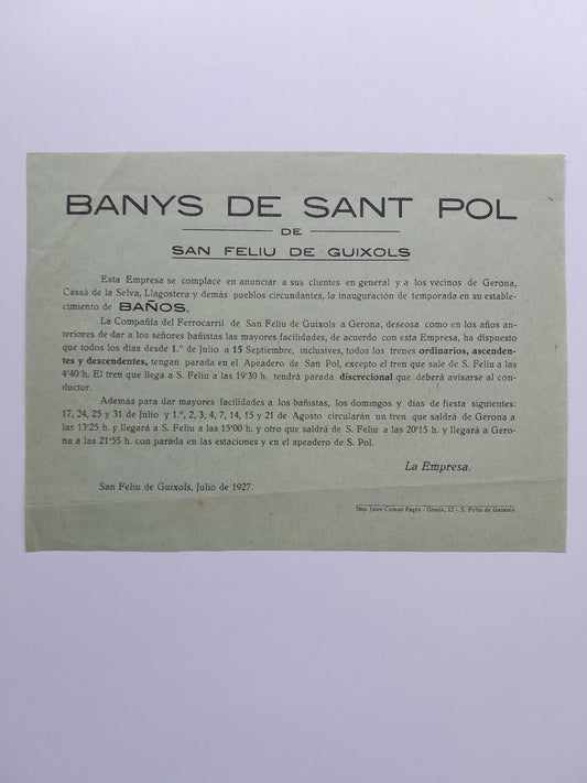 INAUGURACIÓ TEMPORADA BANYS DE SANT POL O DE S'AGARÓ (SANT FELIU DE GUÍXOLS, 1927)