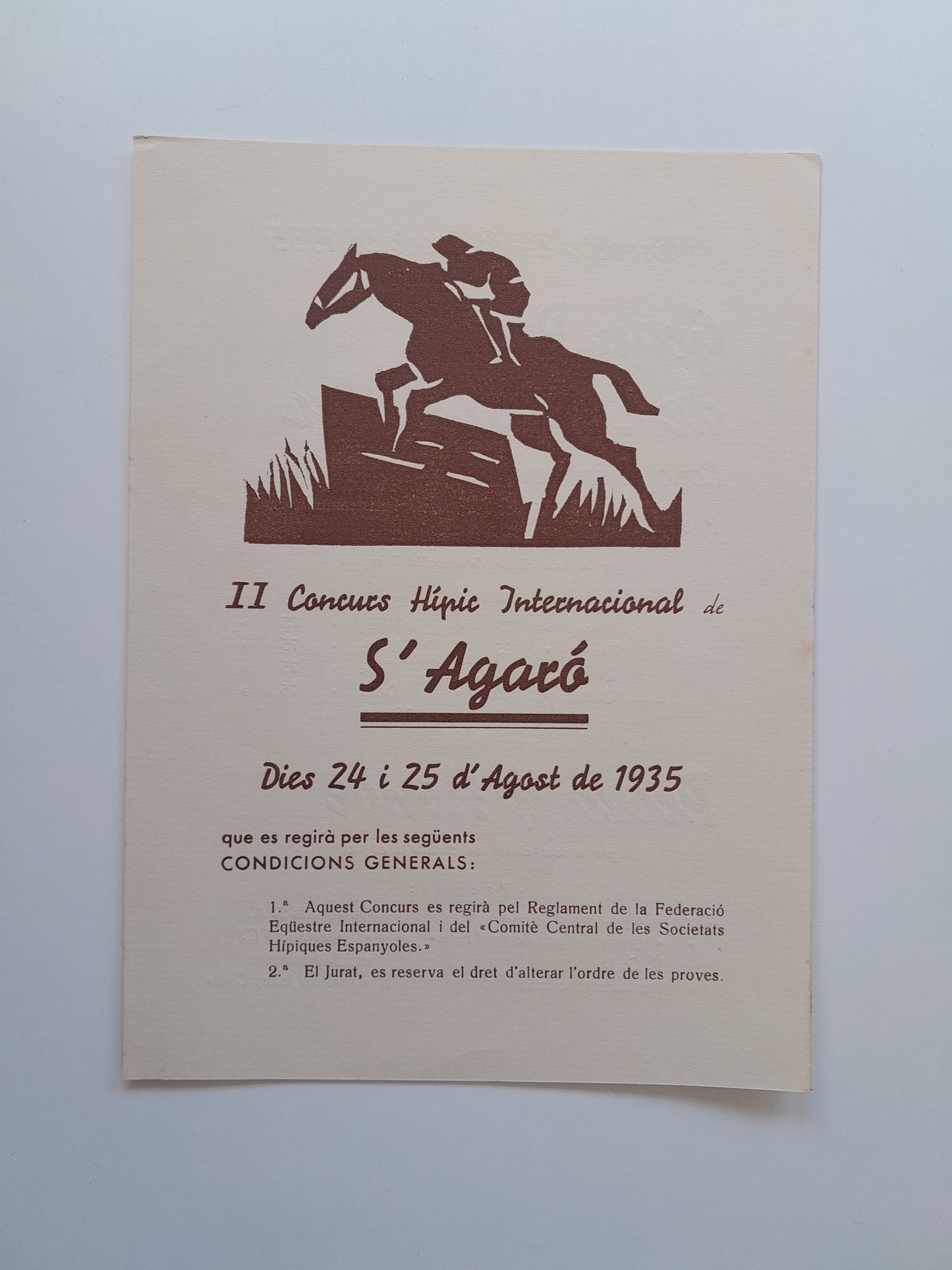 PROGRAMA II CONCURS HÍPIC DE S'AGARÓ (SANT FELIU DE GUÍXOLS, 1935)