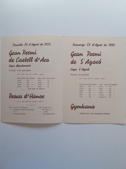 PROGRAMA II CONCURS HÍPIC DE S'AGARÓ (SANT FELIU DE GUÍXOLS, 1935)
