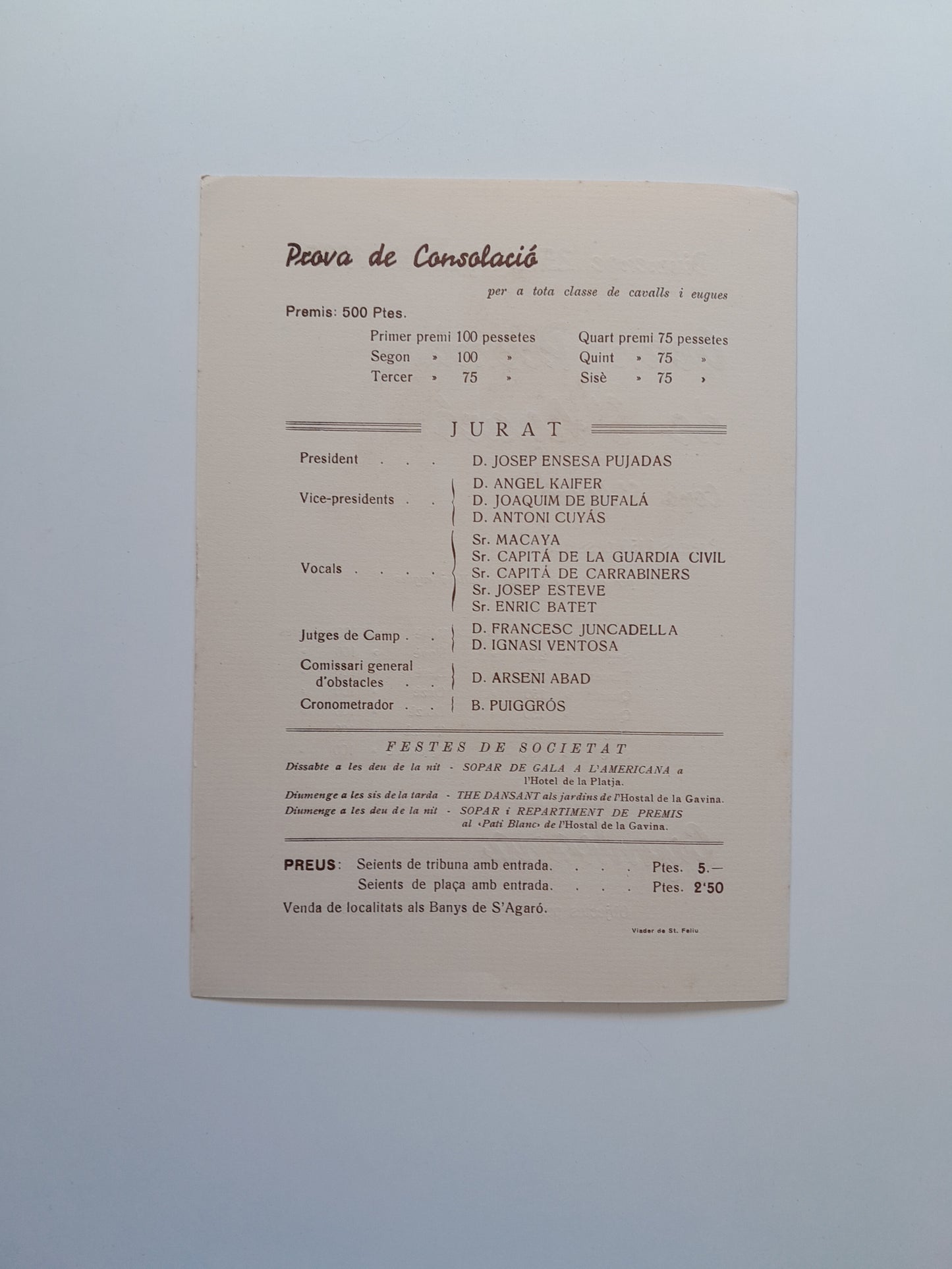 PROGRAMA II CONCURS HÍPIC DE S'AGARÓ (SANT FELIU DE GUÍXOLS, 1935)