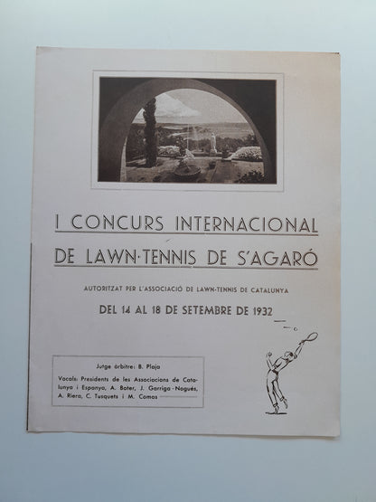 PROGRAMA I CONCURS INTERNACIONAL DE LAWN-TENNIS DE S'AGARÓ (SANT FELIU DE GUÍXOLS, 1932)