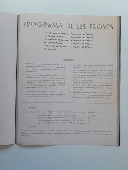 PROGRAMA I CONCURS INTERNACIONAL DE LAWN-TENNIS DE S'AGARÓ (SANT FELIU DE GUÍXOLS, 1932)