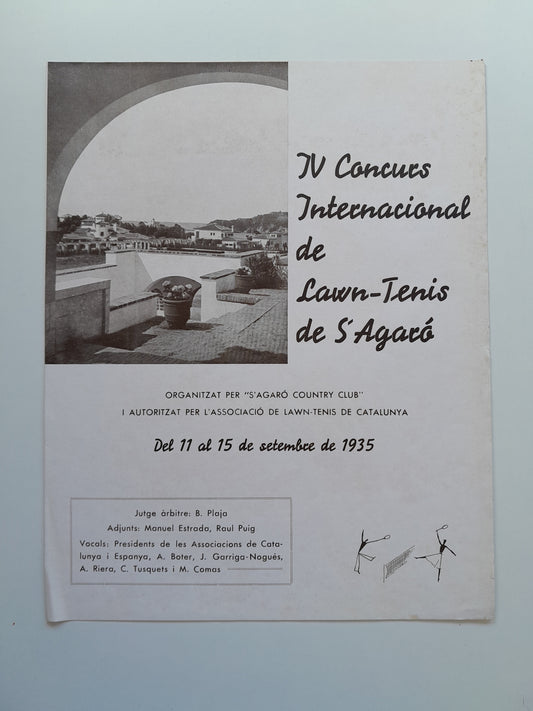 PROGRAMA IV CONCURS INTERNACIONAL DE LAWN-TENNIS DE S'AGARÓ (SANT FELIU DE GUÍXOLS, 1935)