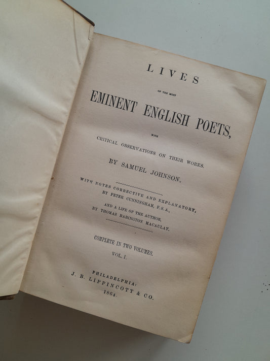 LIVES OF THE MOST EMINENT ENGLISH POETS (COMPLETA 2 TOMOS) - SAMUEL JOHNSON (J. B. LIPPINCOTT, 1864)