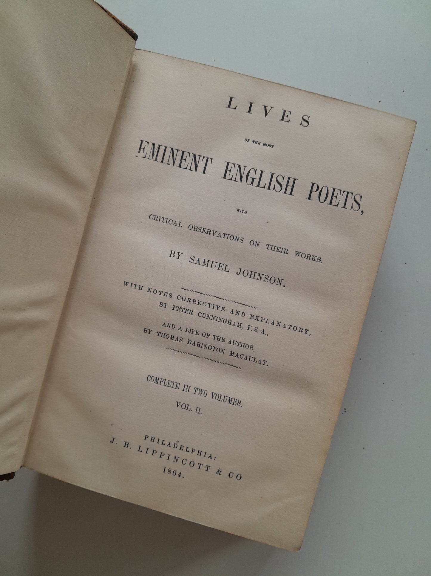 LIVES OF THE MOST EMINENT ENGLISH POETS (COMPLETA 2 TOMOS) - SAMUEL JOHNSON (J. B. LIPPINCOTT, 1864)