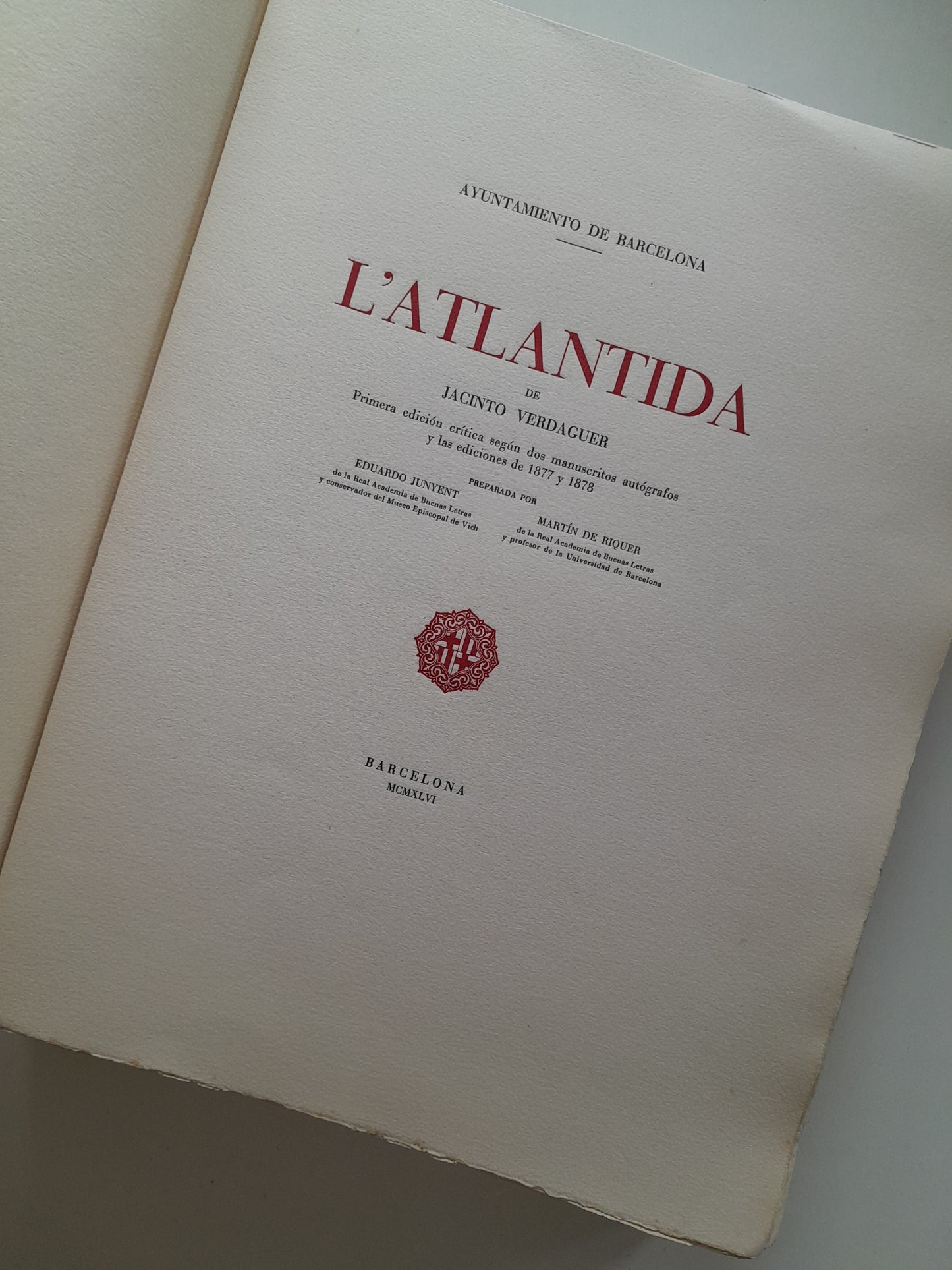 L'ATLÀNTIDA - JACINT VERDAGUER (1946) - EJEMPLAR NUMERADO Y FACSÍMIL MANUSCRITO ORIGINAL