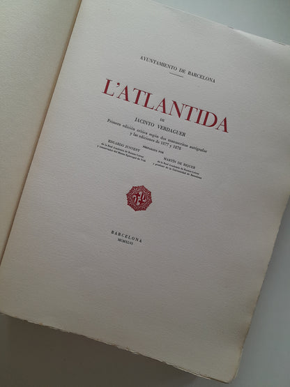 L'ATLÀNTIDA - JACINT VERDAGUER (1946) - EJEMPLAR NUMERADO Y FACSÍMIL MANUSCRITO ORIGINAL