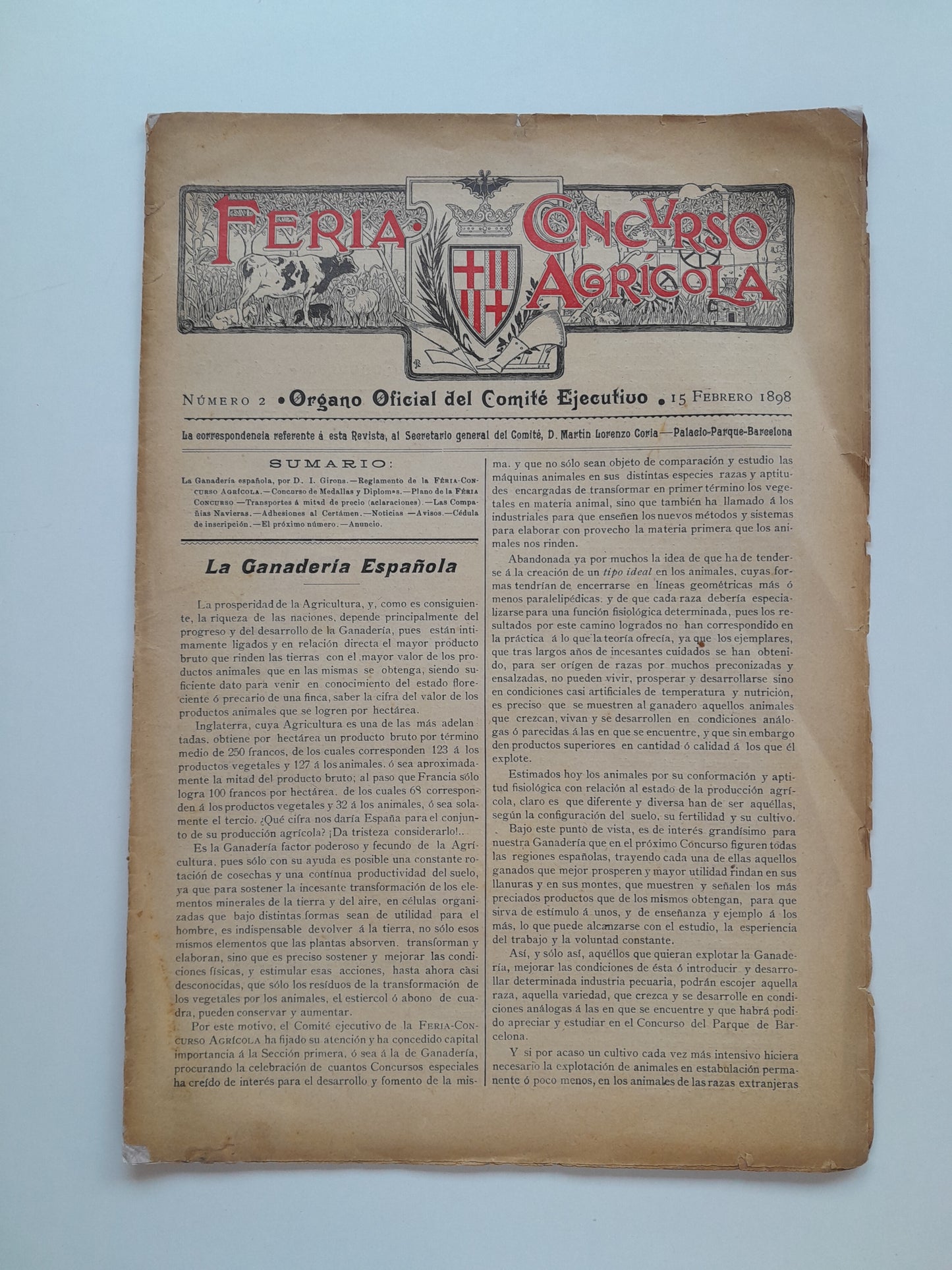 FERIA CONCURSO AGRÍCOLA (BARCELONA) - ANY 1, NÚM. 2 (15 FEBRER 1898)