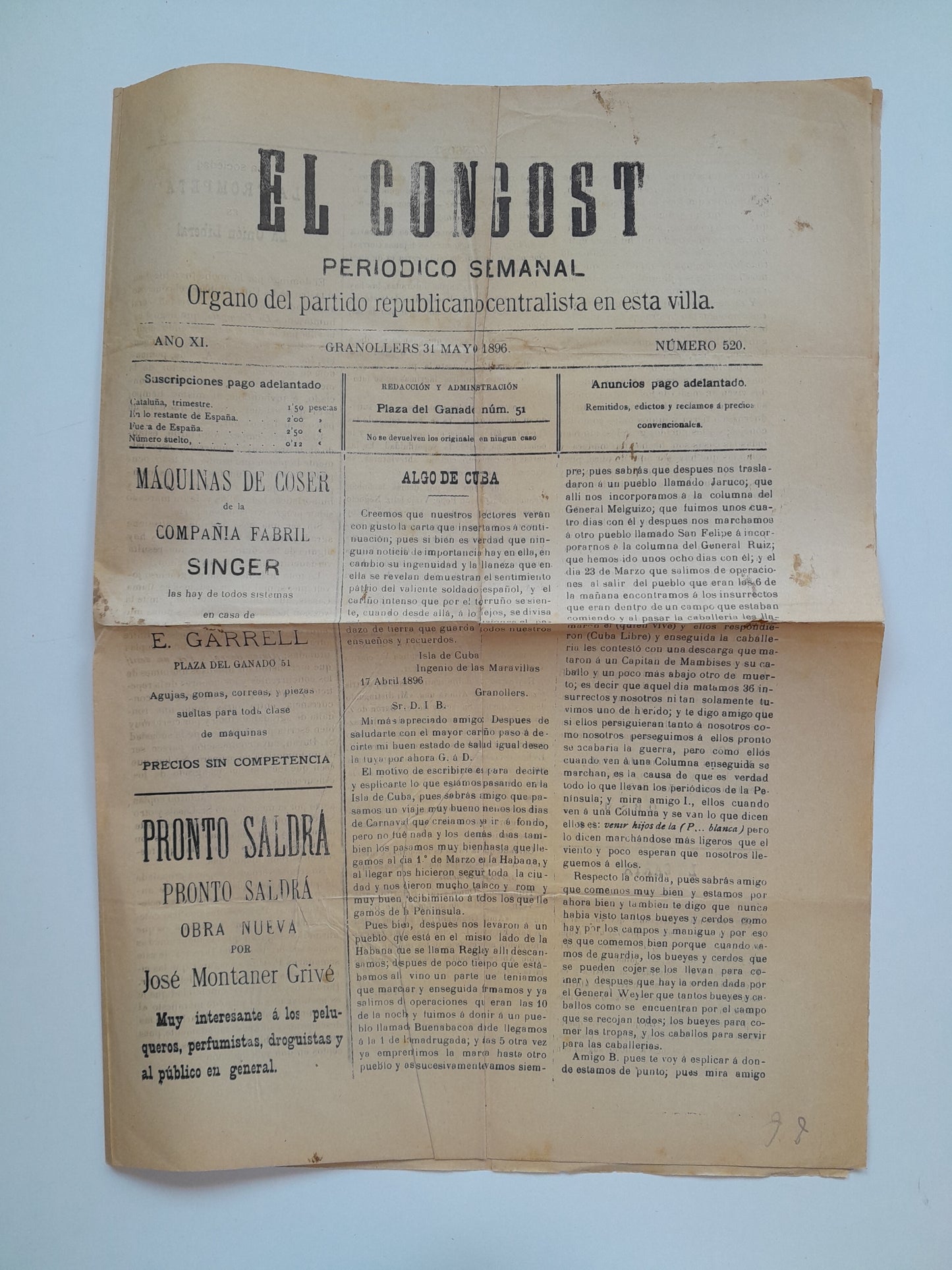 EL CONGOST (GRANOLLERS) - ANY 11, NÚM. 520 (31 MAIG 1896)
