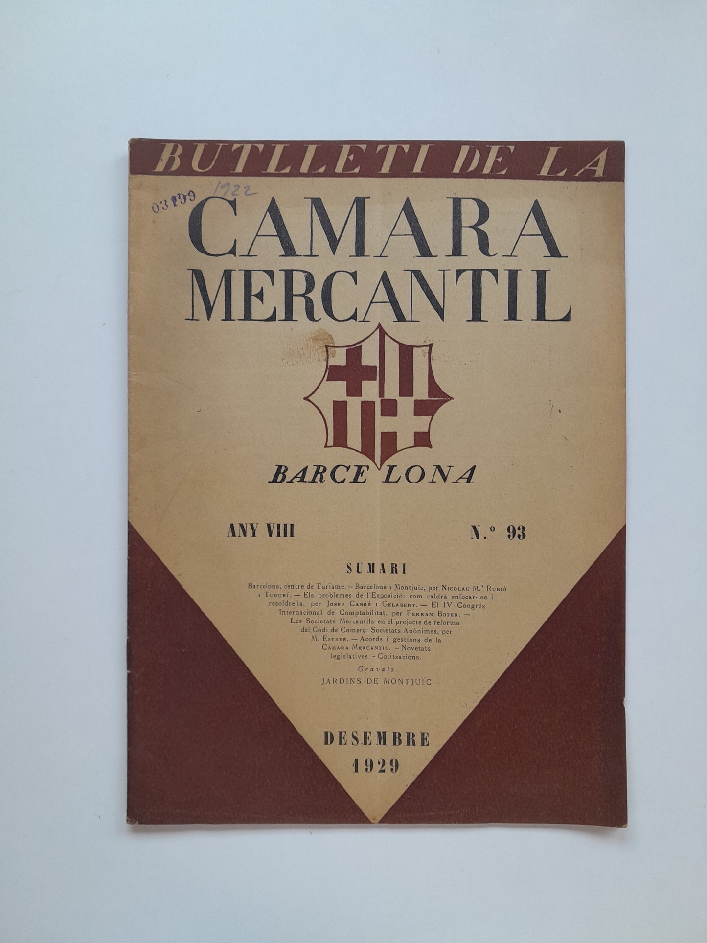 BUTLLETÍ DE LA CÀMARA MERCANTIL (BARCELONA) - ANY 8, NÚM. 93 (DESEMBRE 1929)