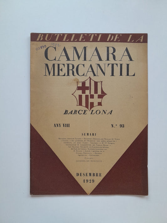 BUTLLETÍ DE LA CÀMARA MERCANTIL (BARCELONA) - ANY 8, NÚM. 93 (DESEMBRE 1929)