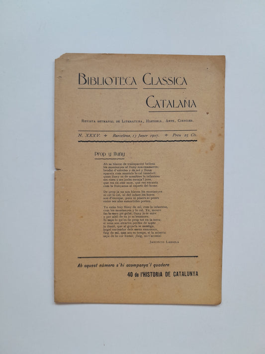 BIBLIOTECA CLASSICA CATALANA (BARCELONA) - ANY 2, NÚM. 35 (13 GENER 1907)