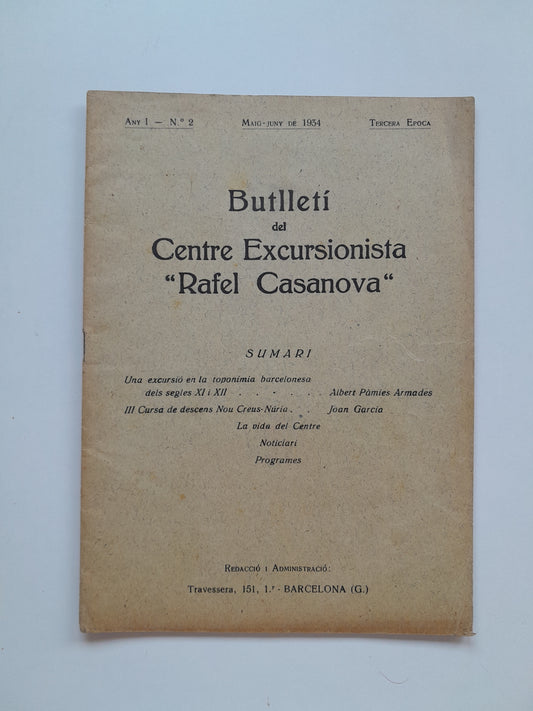 BUTLLETÍ DEL CENTRE EXCURSIONISTA RAFEL CASANOVA (BARCELONA) - ANY 1, NÚM. 2 (MAIG-JUNY 1934)