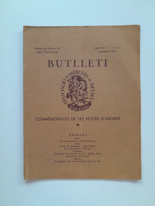 BUTLLETÍ ASSOCIACIÓ DE MERCERS AL DETALL (BARCELONA) - ANY 19, NÚM. 11 (NOVEMBRE 1935)