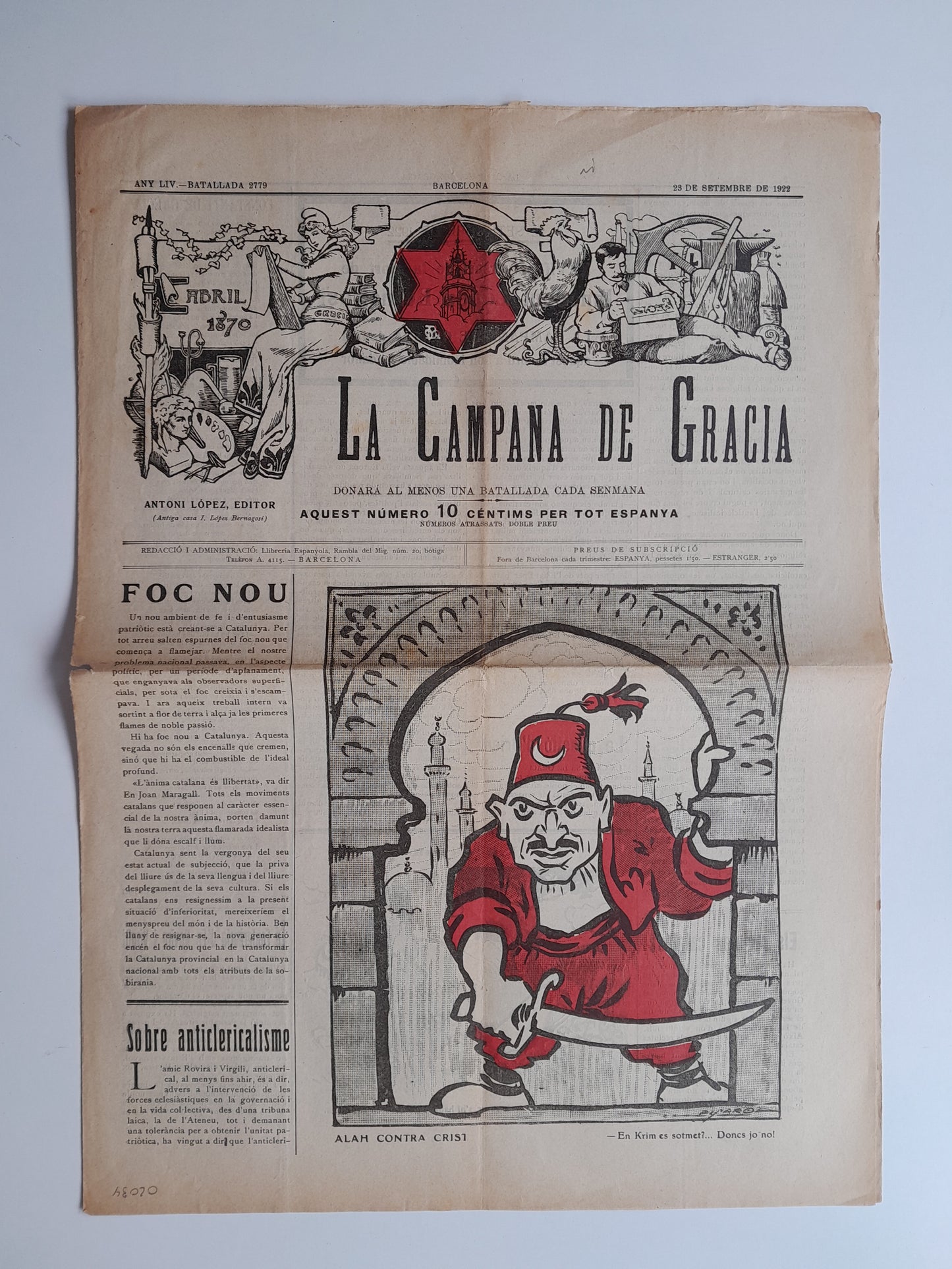 LA CAMPANA DE GRÀCIA (BARCELONA) - ANY 54, NÚM. 2749 (25 FEBRER 1922)