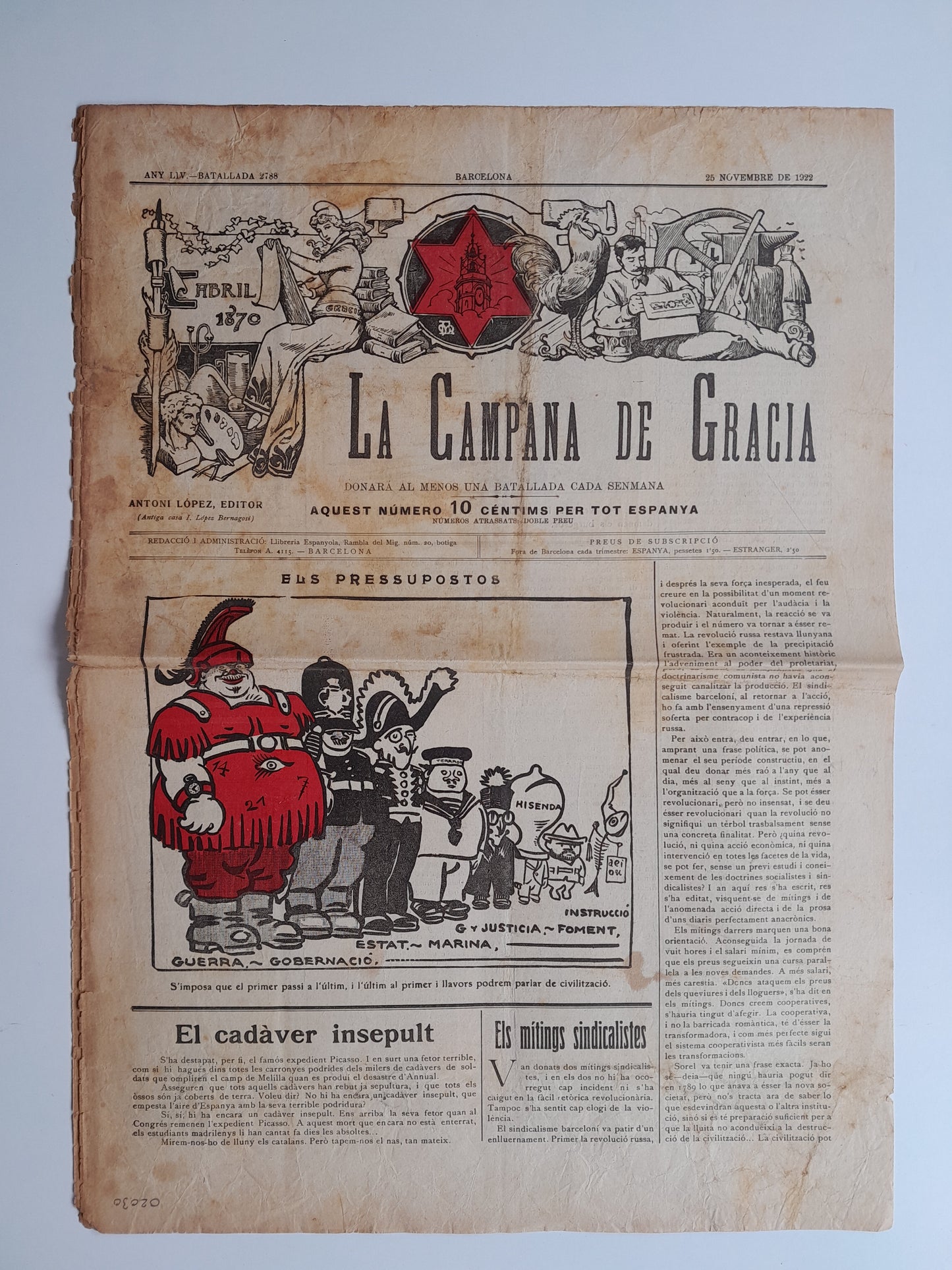 LA CAMPANA DE GRÀCIA (BARCELONA) - ANY 54, NÚM. 2757 (22 ABRIL 1922)