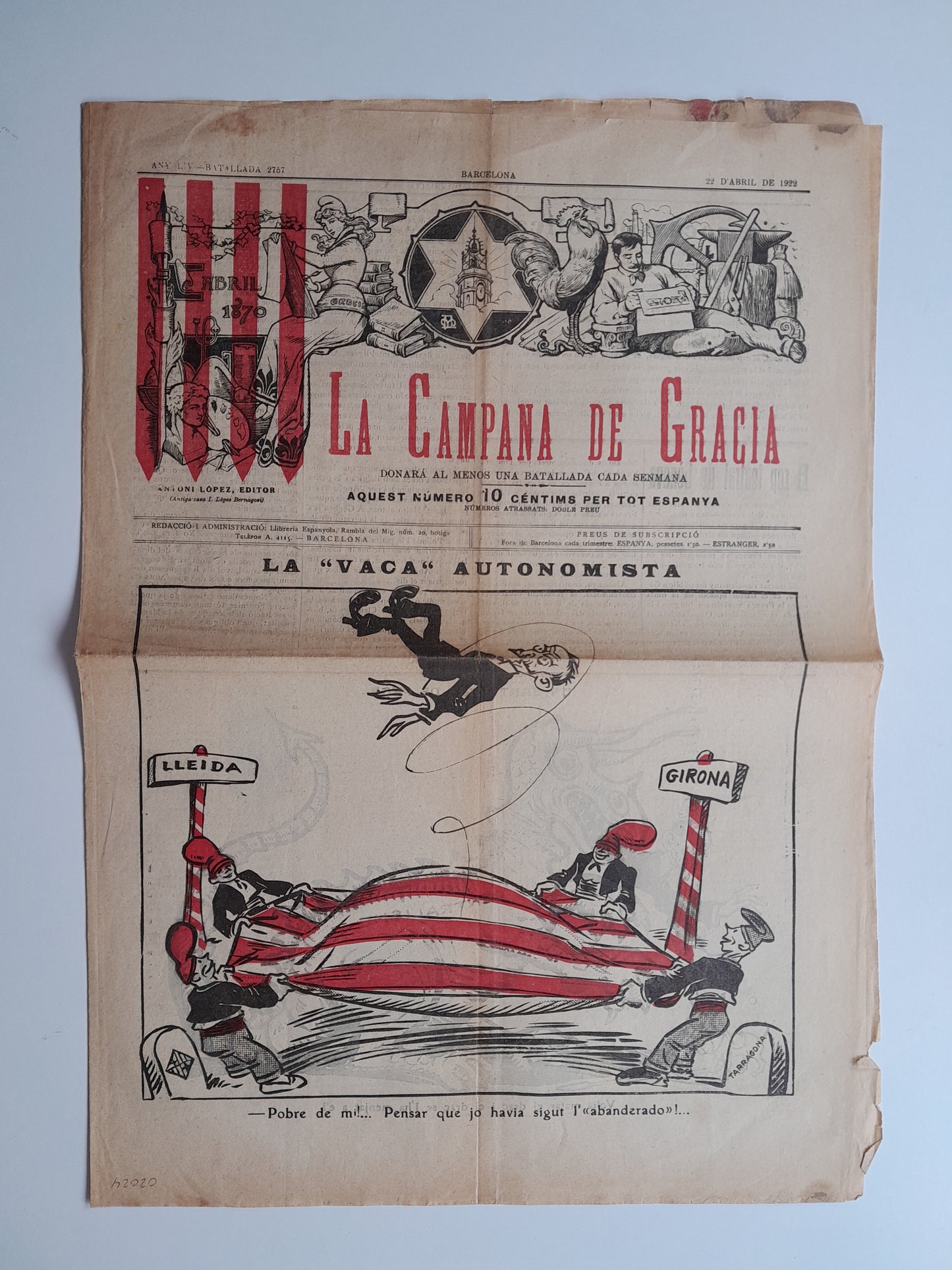 LA CAMPANA DE GRÀCIA (BARCELONA) - ANY 54, NÚM. 2787 (18 NOVEMBRE 1922)