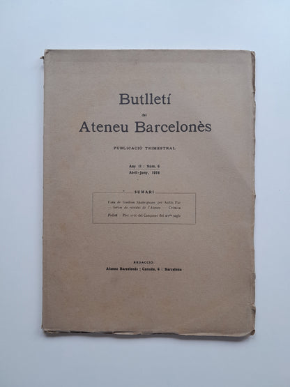 BUTLLETÍ DEL ATENEU BARCELONÈS (BARCELONA) - ANY 2, NÚM. 6 (ABRIL-JUNY 1916)