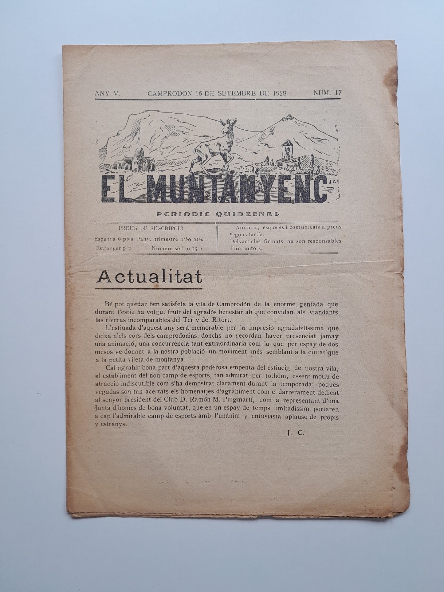 EL MUNTANYENC (CAMPRODON) - ANY 5, NÚM. 17 (16 SETEMBRE 1928)