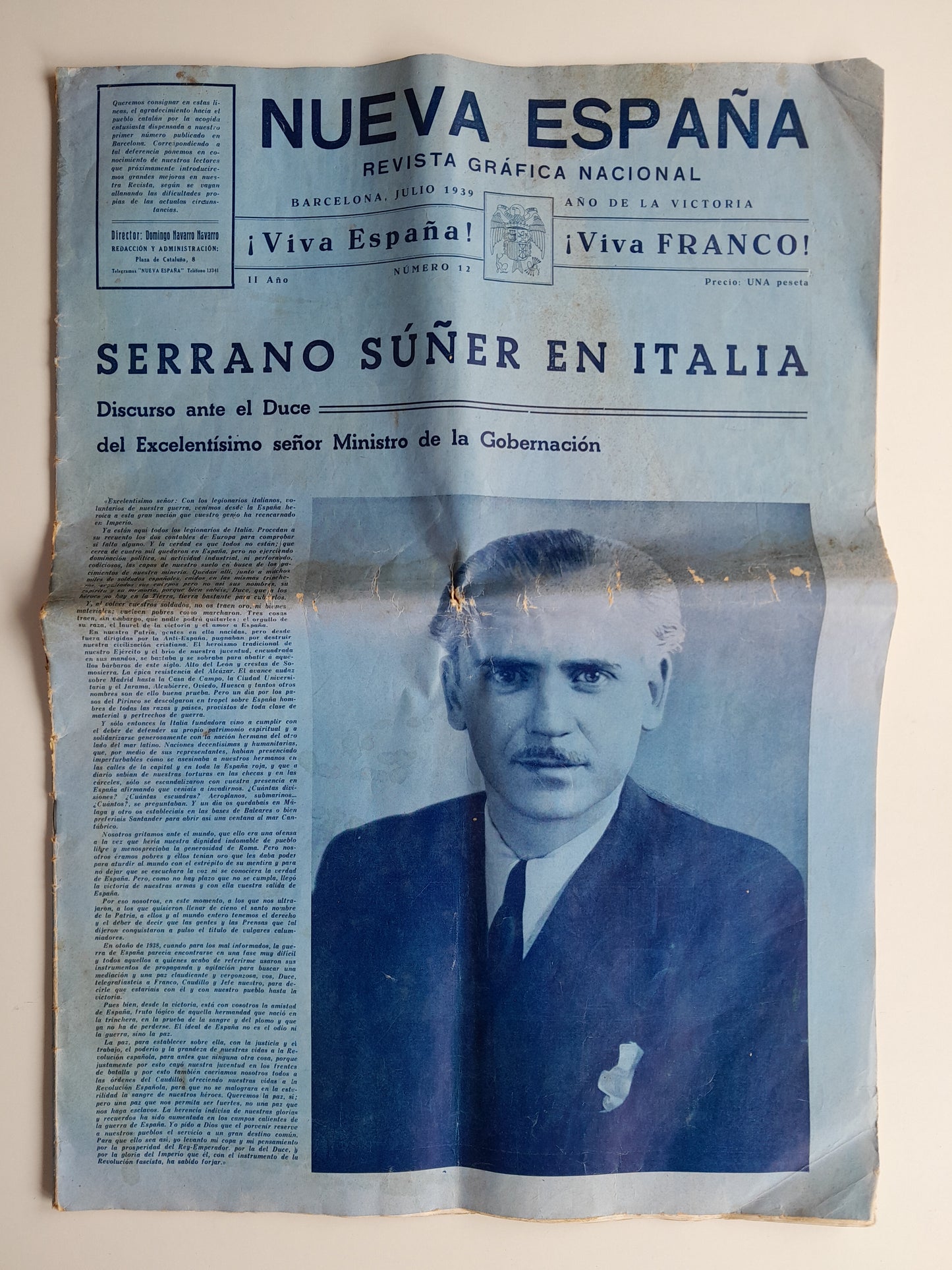 NUEVA ESPAÑA. REVISTA GRÁFICA NACIONAL (BARCELONA) - ANY 2, NÚM. 12 (JULIOL 1939)