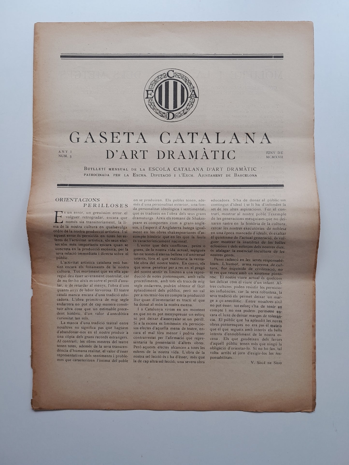 GASETA CATALANA D'ART DRAMÀTIC (BARCELONA) - ANY 1, NÚM. 3 (JUNY 1917)