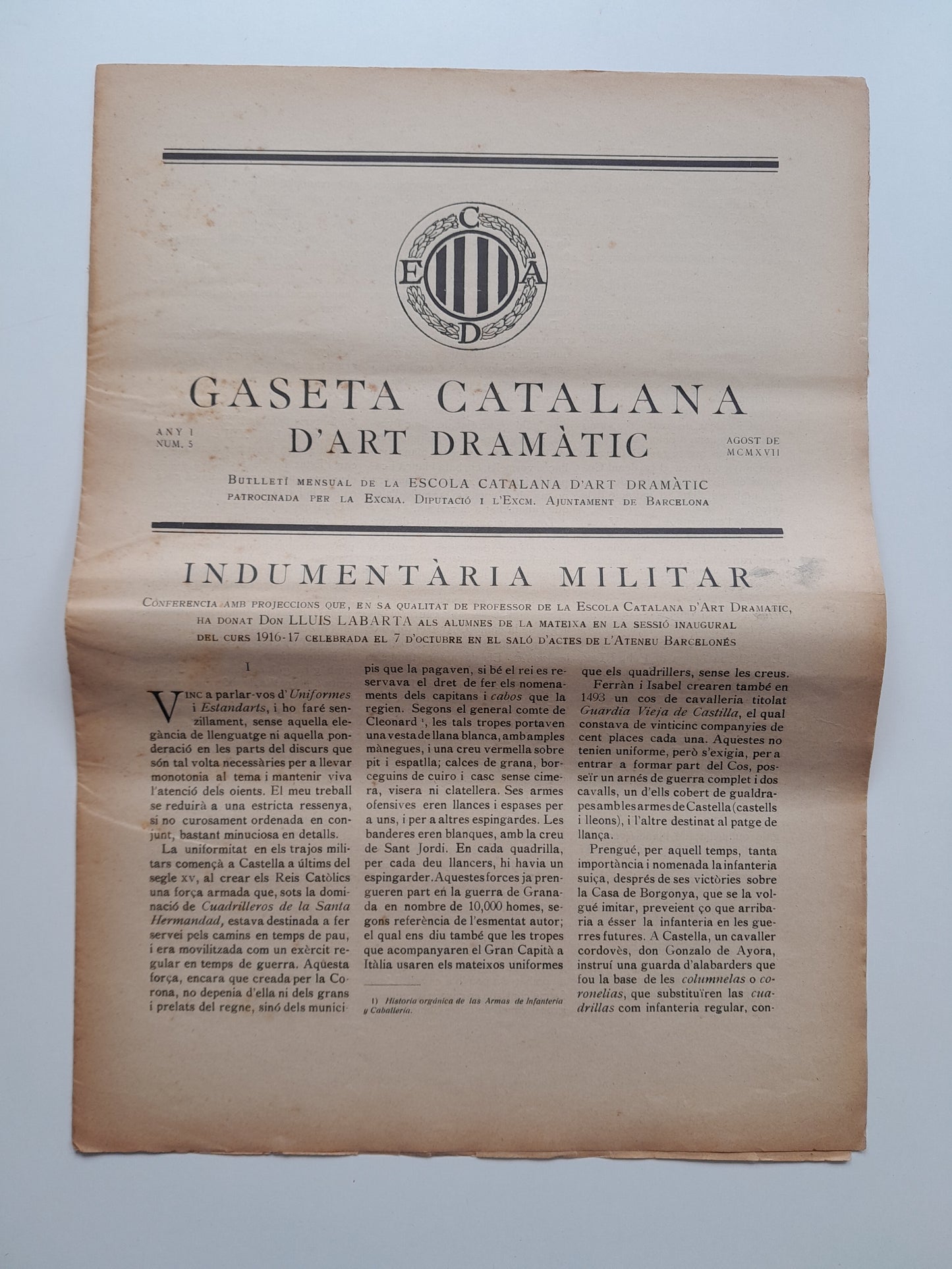 GASETA CATALANA D'ART DRAMÀTIC (BARCELONA) - ANY 1, NÚM. 5 (AGOST 1917)
