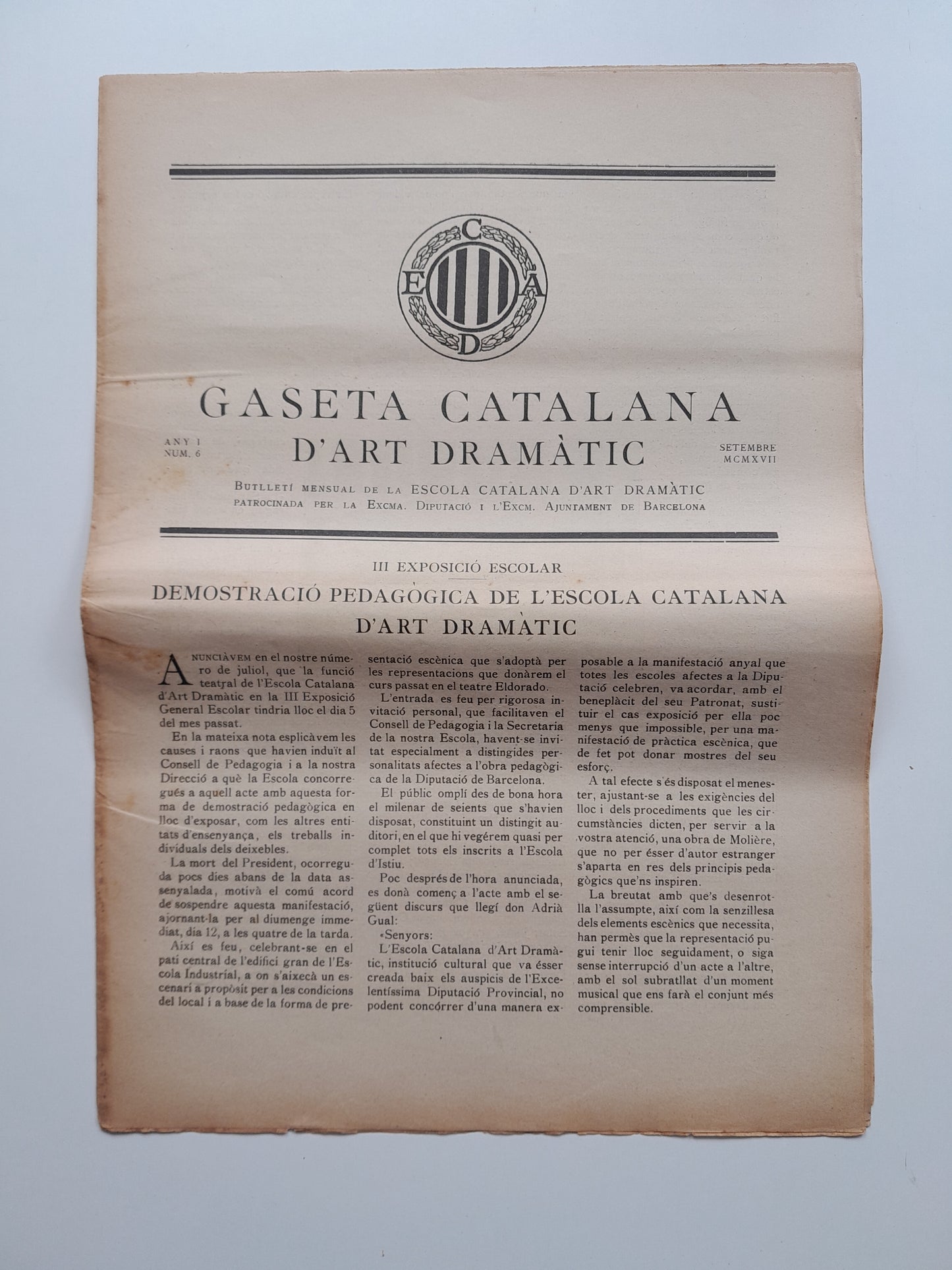 GASETA CATALANA D'ART DRAMÀTIC (BARCELONA) - ANY 1, NÚM. 6 (SETEMBRE 1917)