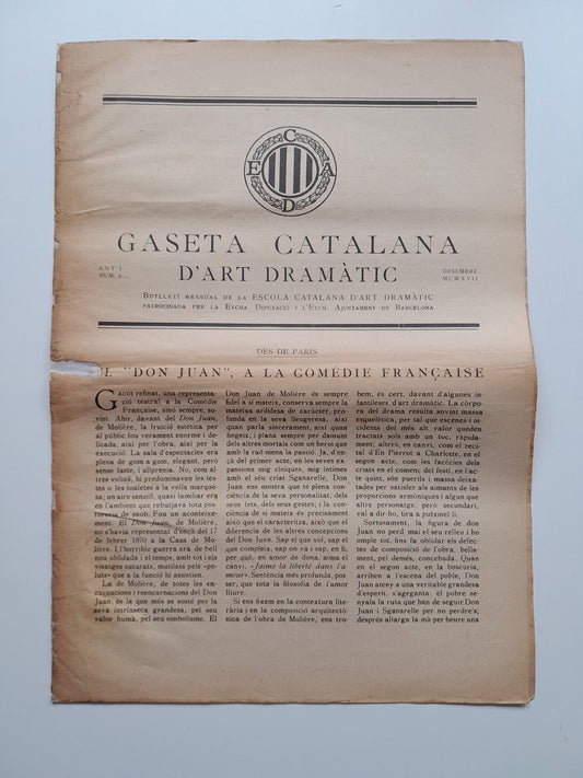 GASETA CATALANA D'ART DRAMÀTIC (BARCELONA) - ANY 1, NÚM. 9 (DESEMBRE 1917)