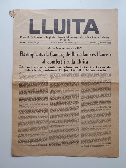 LLUITA (BARCELONA) - ANY 9, NÚM. 96 (15 NOVEMBRE 1933)