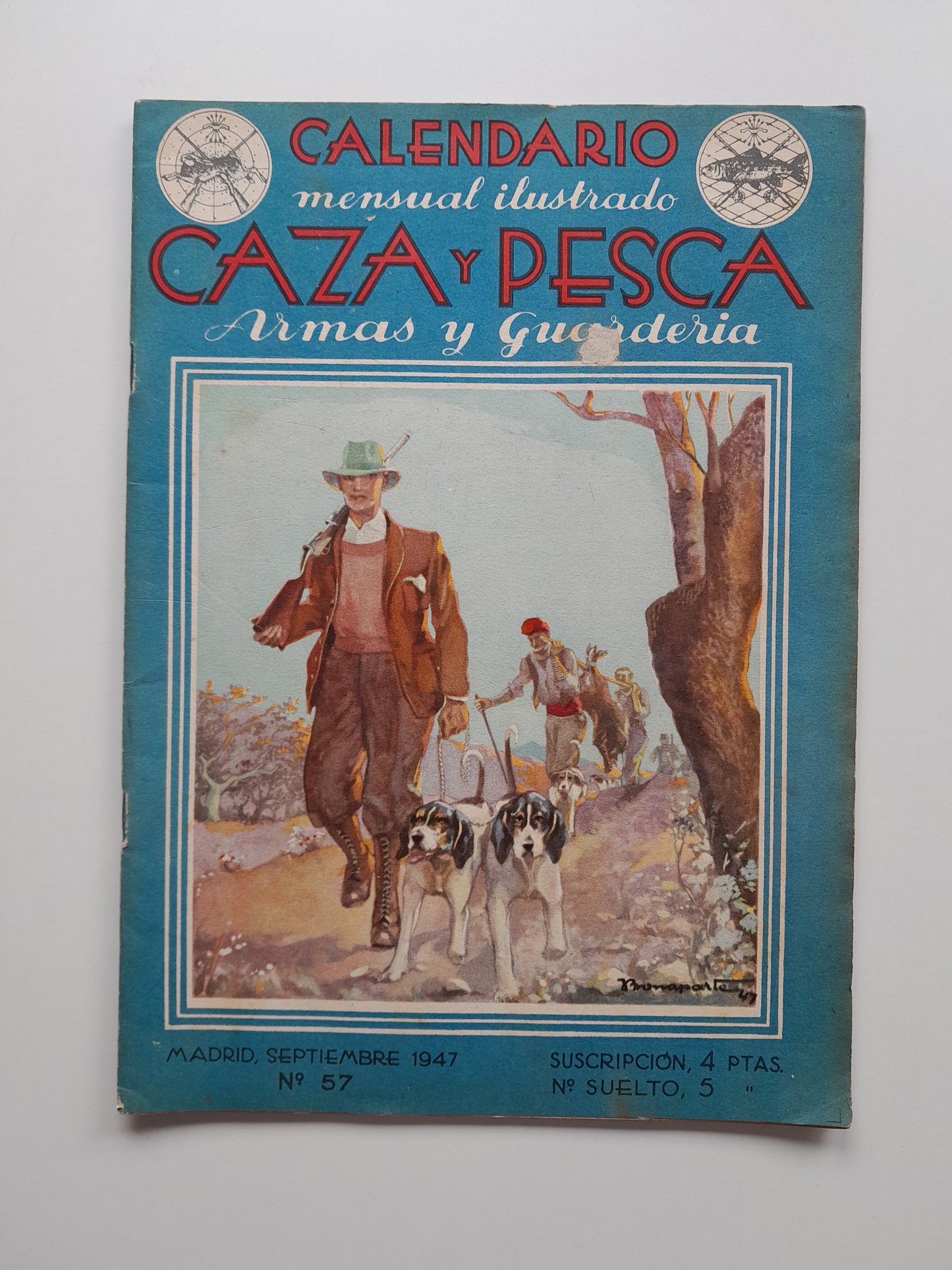 CALENDARIO MENSUAL ILUSTRADO DE CAZA Y PESCA, ARMAS Y GUARDERÍA (MADRID) - NÚM. 57 (SETEMBRE 1947)