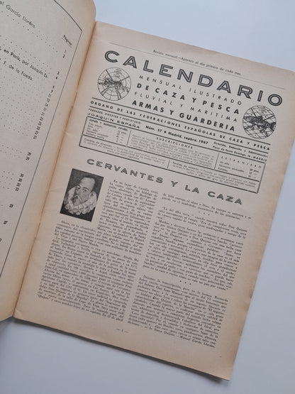 CALENDARIO MENSUAL ILUSTRADO DE CAZA Y PESCA, ARMAS Y GUARDERÍA (MADRID) - NÚM. 57 (SETEMBRE 1947)