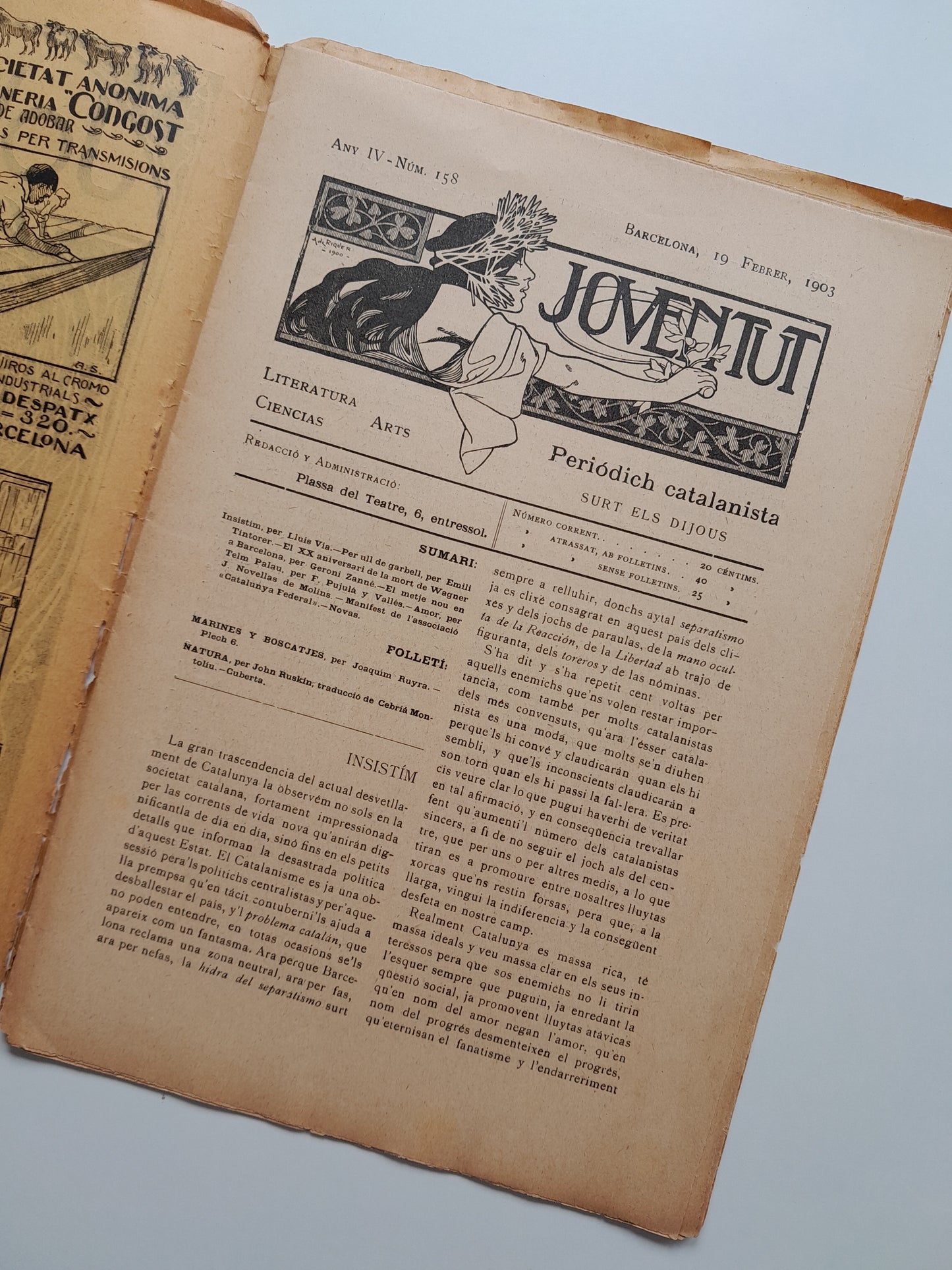 JOVENTUT. PERIÓDICH CATALANISTA (BARCELONA) - ANY 4, NÚM. 158 (19 FEBRER 1903)