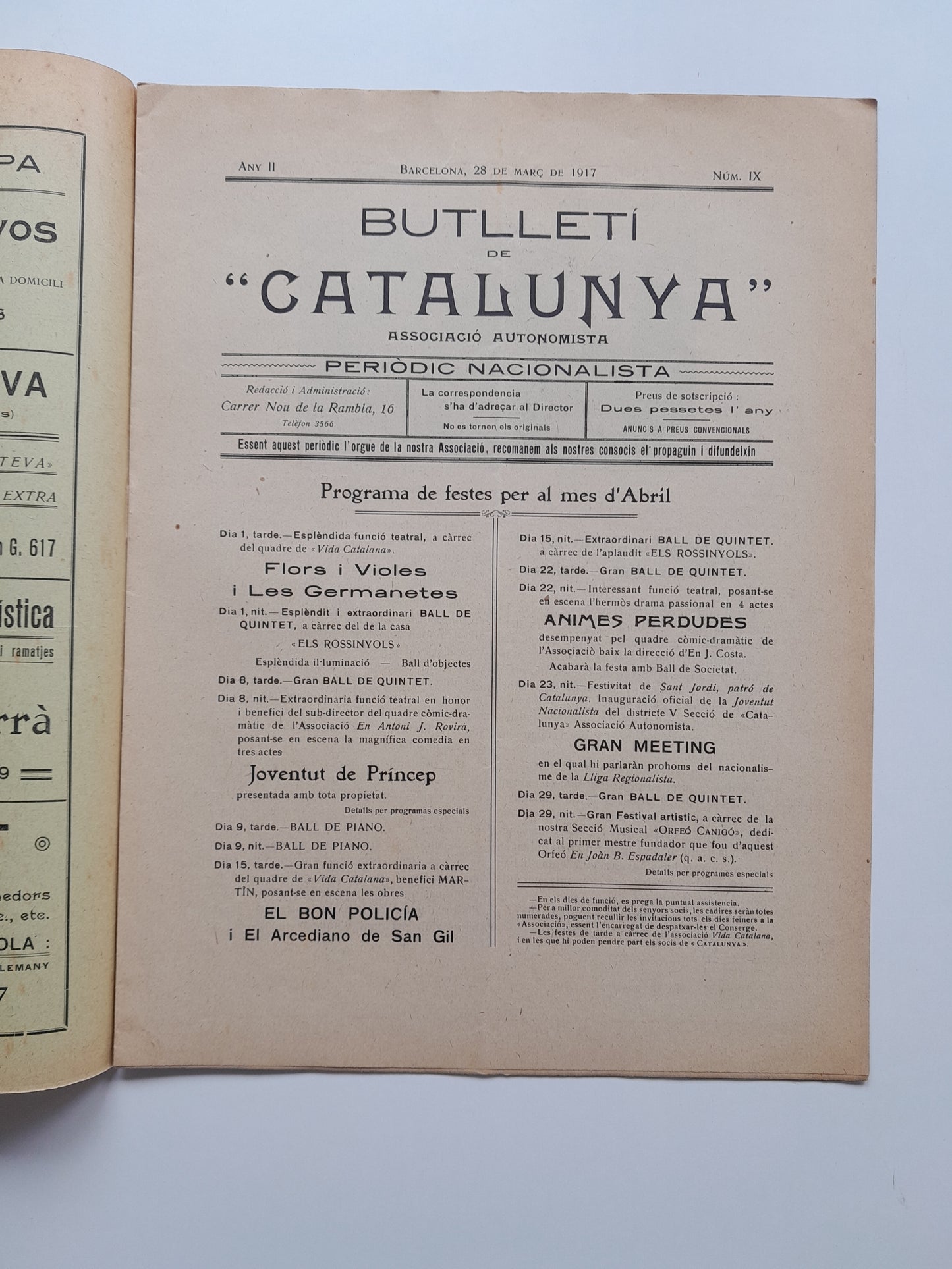 BUTLLETÍ DE CATALUNYA (BARCELONA) - ANY 2, NÚM. 9 (28 MARÇ 1917)