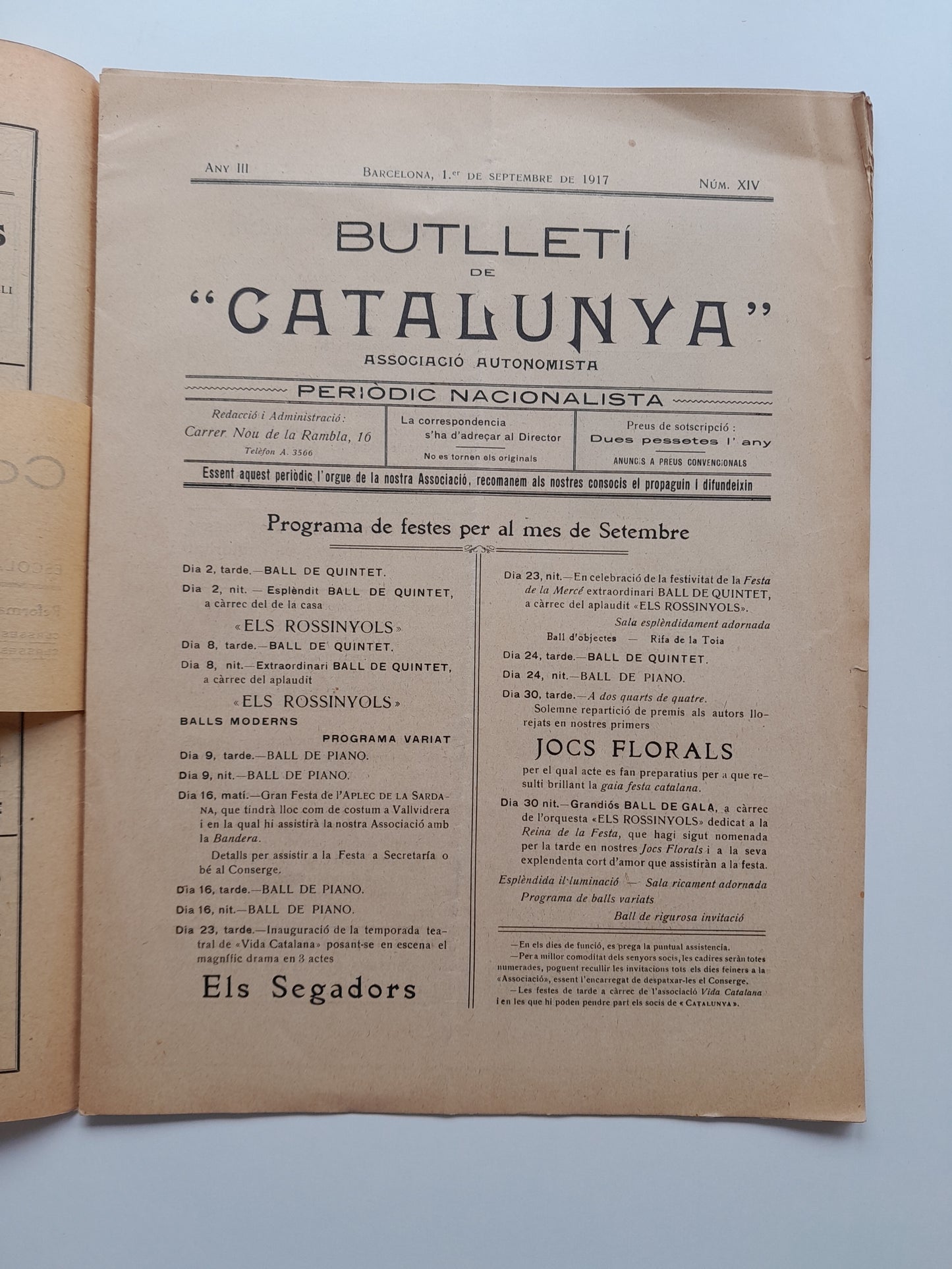 BUTLLETÍ DE CATALUNYA (BARCELONA) - ANY 3, NÚM. 14 (1 SETEMBRE 1917)