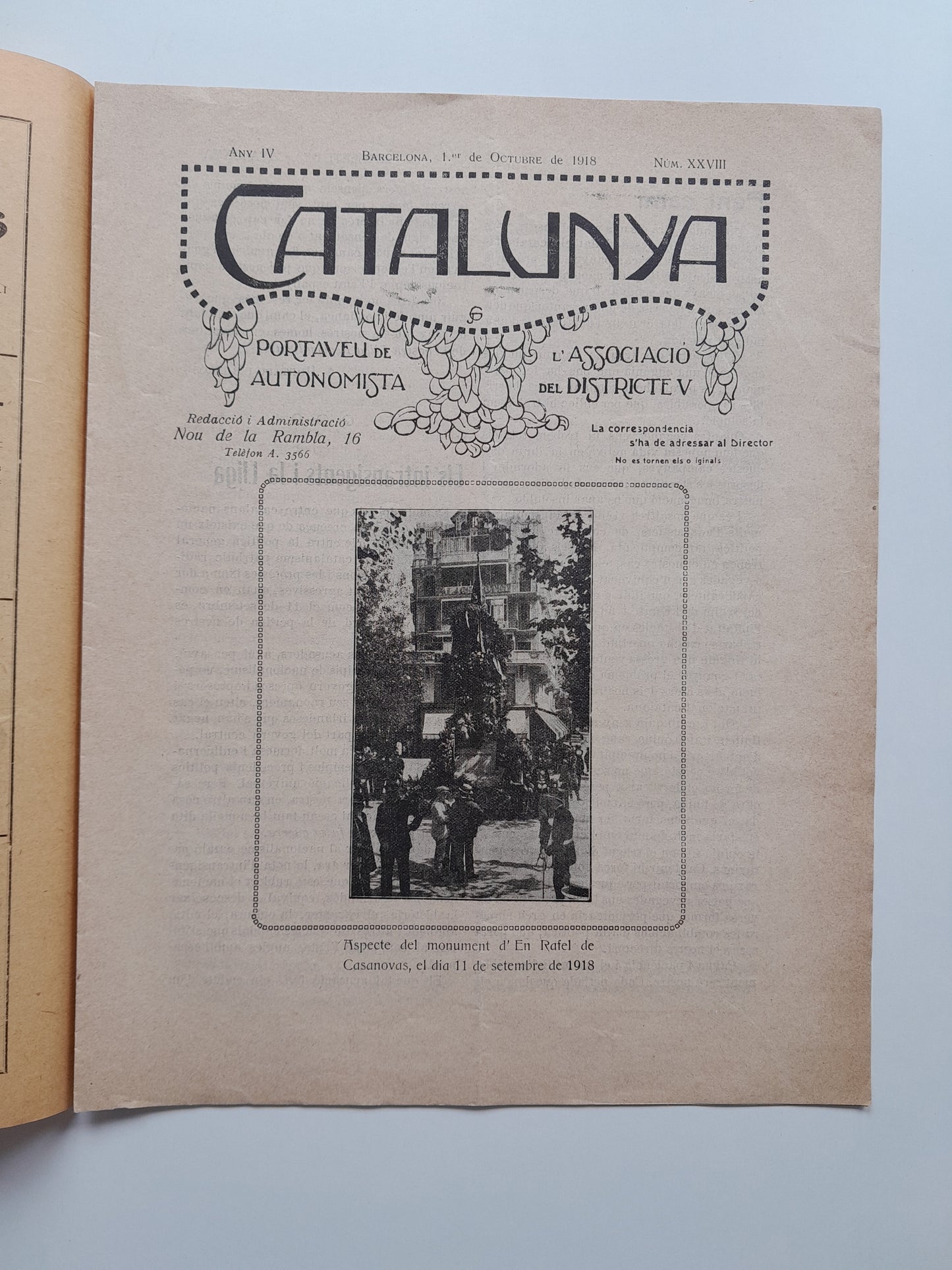 BUTLLETÍ DE CATALUNYA (BARCELONA) - ANY 4, NÚM. 28 (1 OCTUBRE 1918)
