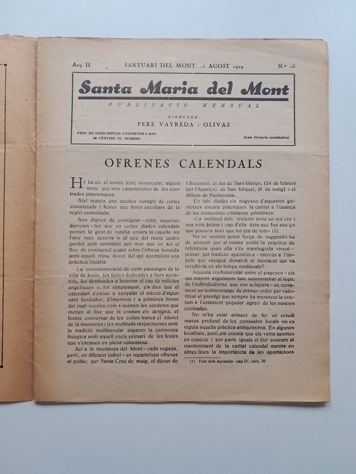 SANTA MARIA DEL MONT (SANTUARI DEL MONT) - ANY 2, NÚM. 16 (15 AGOST 1929)