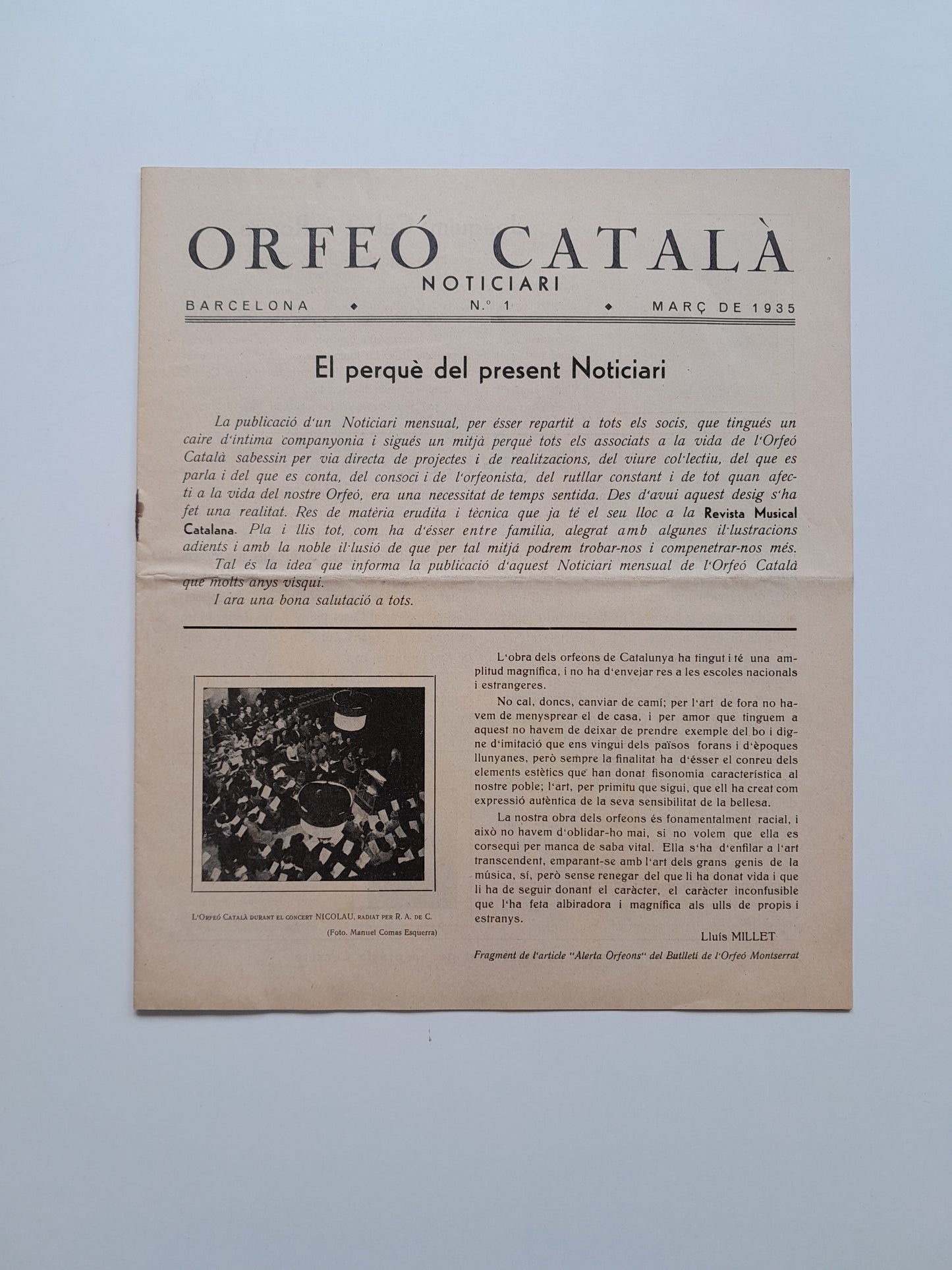 ORFEÓ CATALÀ. NOTICIARI (BARCELONA) - NÚM. 1 (MARÇ 1935)