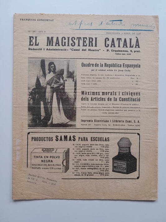 EL MAGISTERI CATALÀ (BARCELONA) - ANY 5, NÚM. 186 (2 ABRIL 1936)