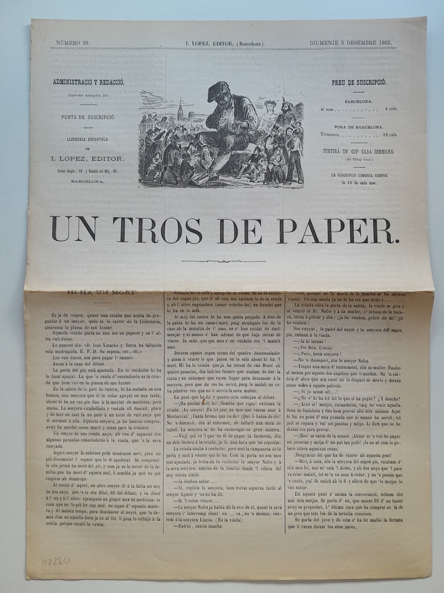 UN TROS DE PAPER (BARCELONA) - ANY 1, NÚM. 29 (3 DESEMBRE 1865)