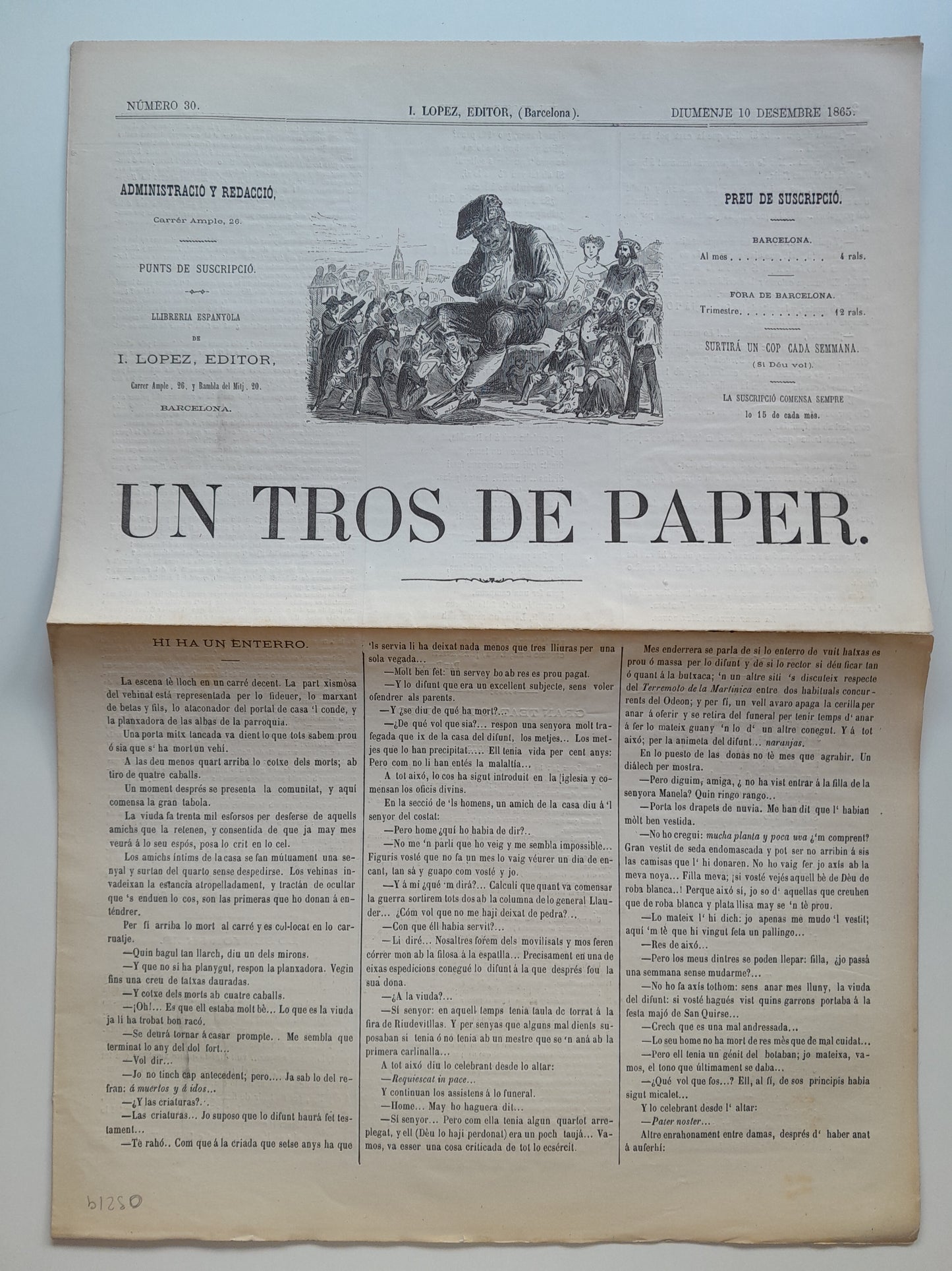 UN TROS DE PAPER (BARCELONA) - ANY 1, NÚM. 30 (10 DESEMBRE 1865)