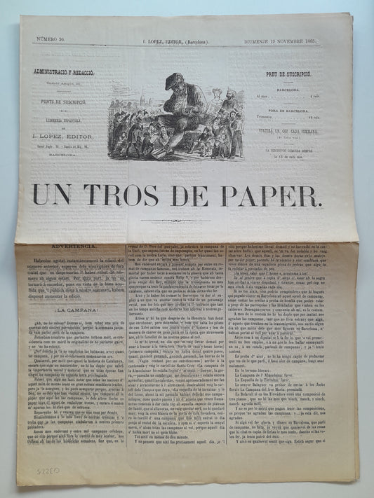 UN TROS DE PAPER (BARCELONA) - ANY 1, NÚM. 26 (12 NOVEMBRE 1865)