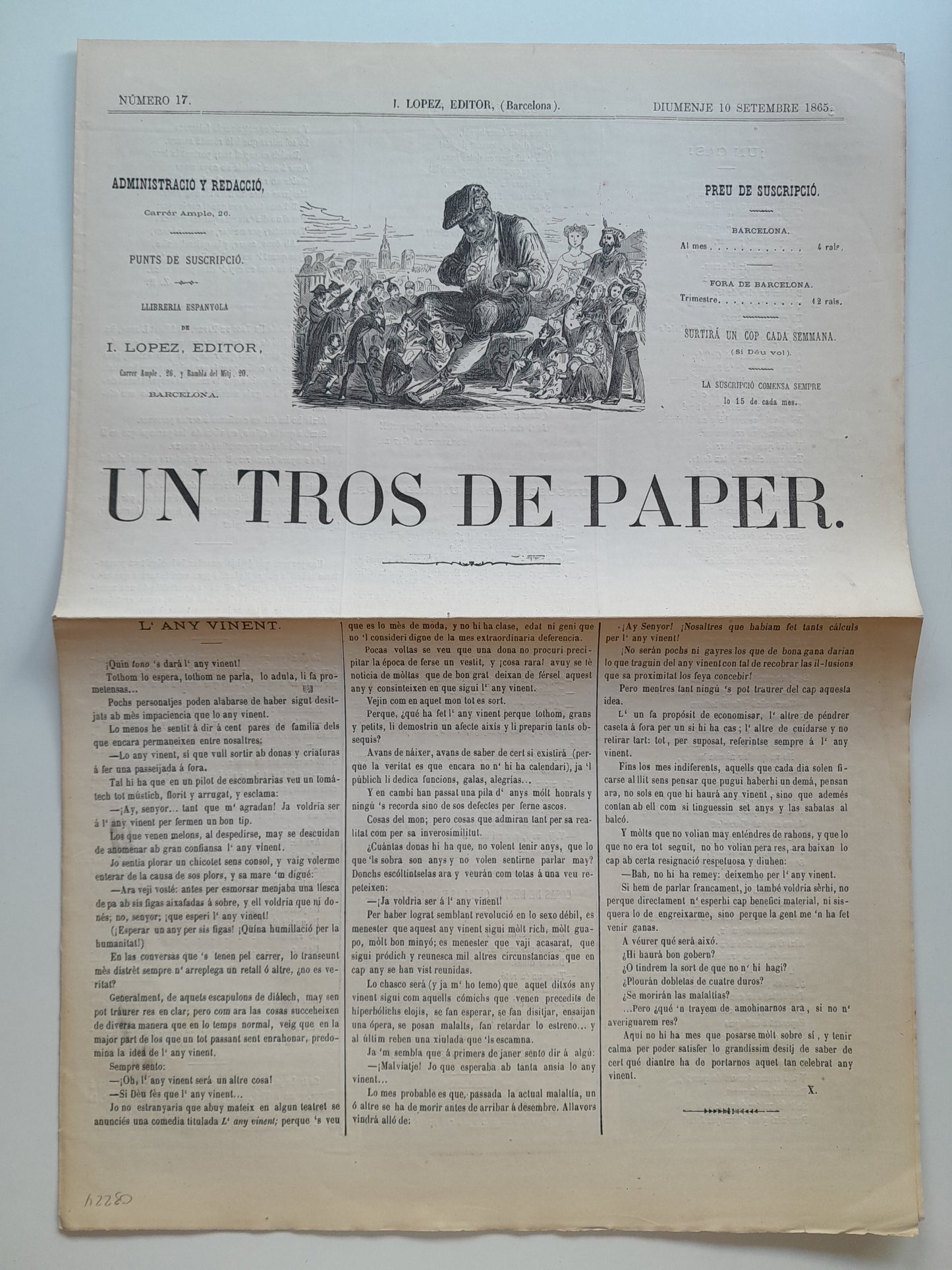 UN TROS DE PAPER (BARCELONA) - ANY 1, NÚM. 17 (10 SETEMBRE 1865)