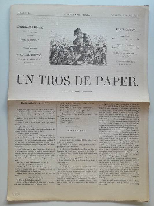 UN TROS DE PAPER (BARCELONA) - ANY 1, NÚM. 11 (30 JULIOL 1865)
