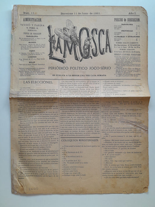 LA MOSCA. PERIÓDICO POLÍTICO JOCO-SÉRIO (BARCELONA) - ANY 1, NÚM. 11 (11 JUNY 1881)