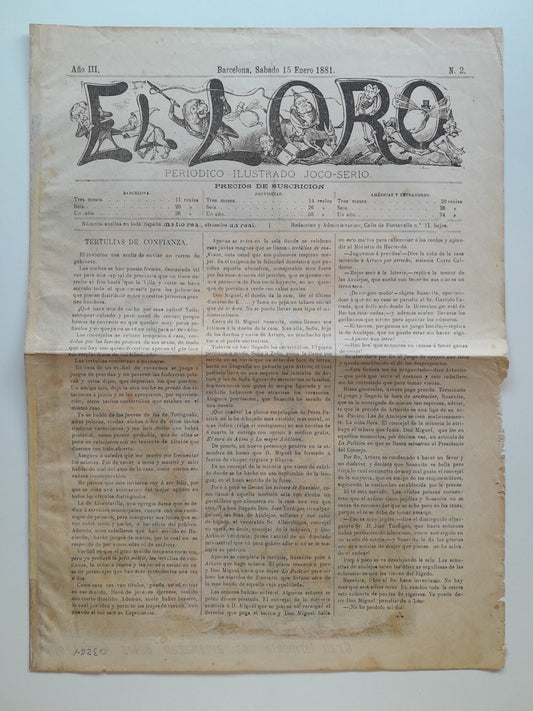 EL LORO. PERIÓDICO ILUSTRADO JOCO-SÉRIO (BARCELONA) - ANY 3, NÚM. 2 (15 GENER 1881)