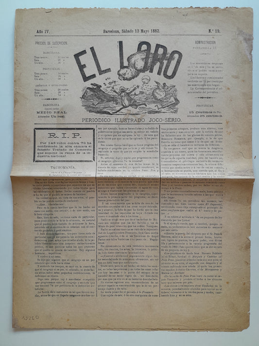 EL LORO. PERIÓDICO ILUSTRADO JOCO-SÉRIO (BARCELONA) - ANY 4, NÚM. 19 (13 MAIG 1882)