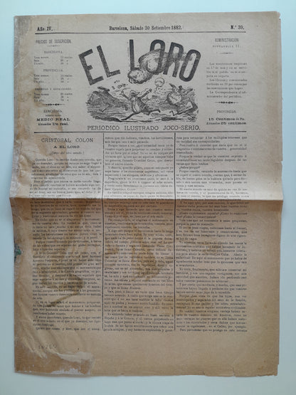 EL LORO. PERIÓDICO ILUSTRADO JOCO-SÉRIO (BARCELONA) - ANY 4, NÚM. 39 (30 SETEMBRE 1882)