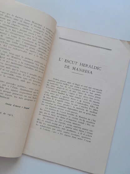 L'ESCUT HERALDIC DE MANRESA - JOAQUIM SARRET I ARBÓS (IMP. ANTÓN ESPARBÉ SERRA, 1915)