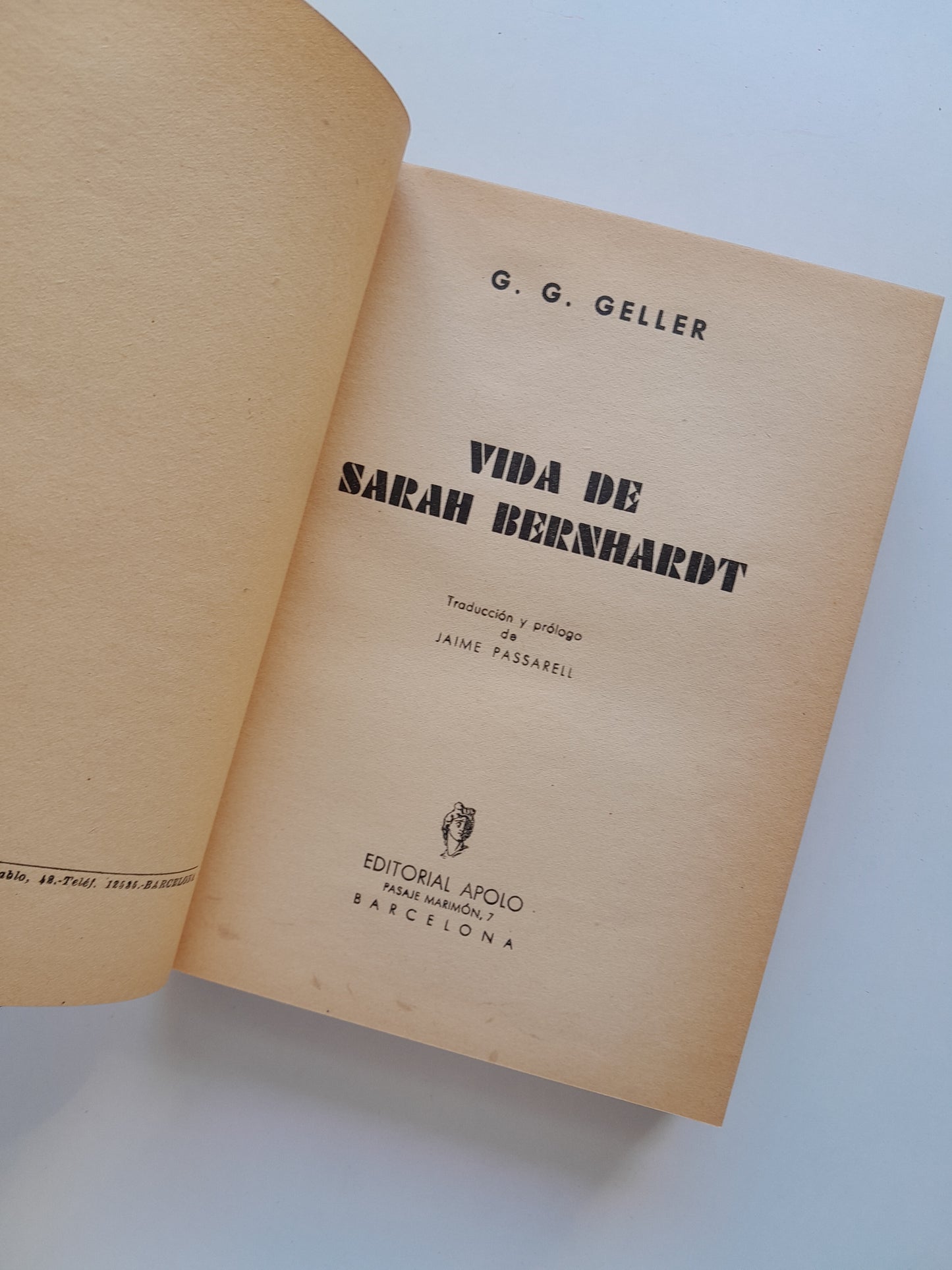 VIDA DE SARAH BERNHARDT - G. G. GELLER (APOLO, 1933)